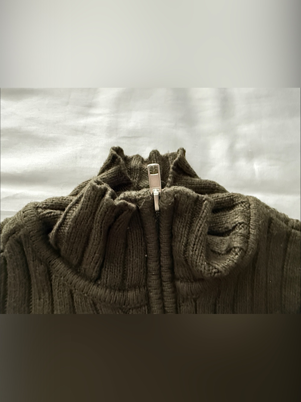 Garage Olive Ribbed Zip-Up Turtleneck Sweater - Picture 5 of 7